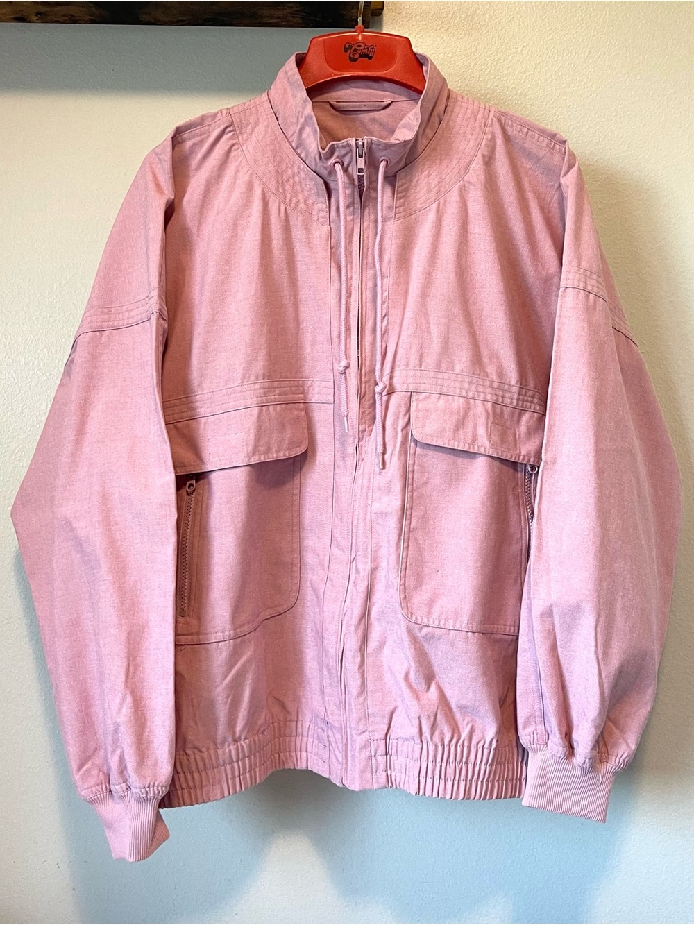 Vintage Vacation Express Utility Cargo Jacket - Funnel Drawcord Collar - Large